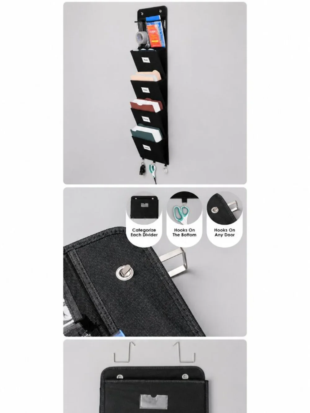 DESKORA BLACK HANGING WALL FILE ORGANIZER